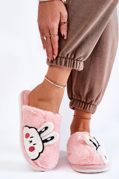 Damskie Futrzane Papcie Z Królikiem Jasnoróżowe Trisha