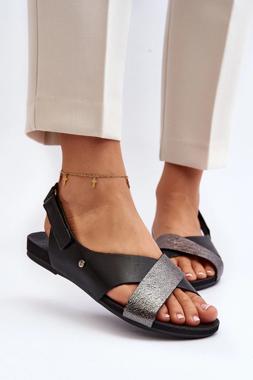 Zazoo 40141 Skórzane Sandały Na Rzep Czarne