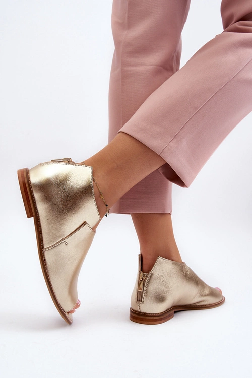 Damskie Skórzane Sandały Laura Messi 2443 Złote