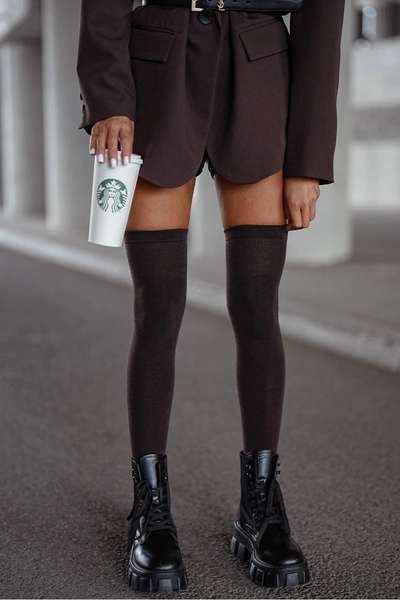 Zakolanówki Damskie Bawełniane Gładkie Czekoladowe