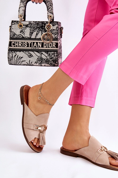 Damskie Zamszowe Klapki Lewski Shoes 3226 Beżowe