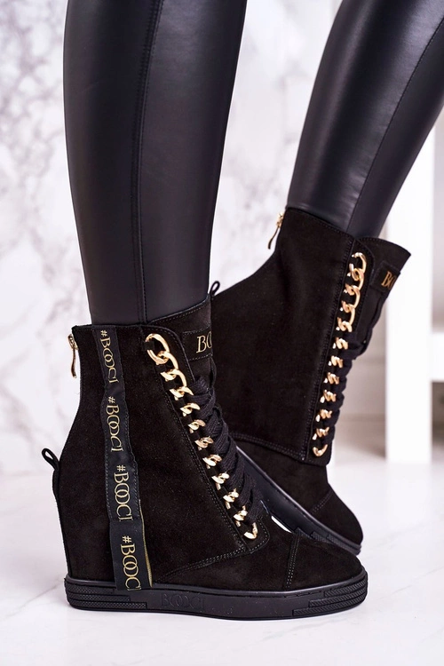 Damskie Zamszowe Sneakersy Z Tasiemką BOOCI 2222/543/z Czarne