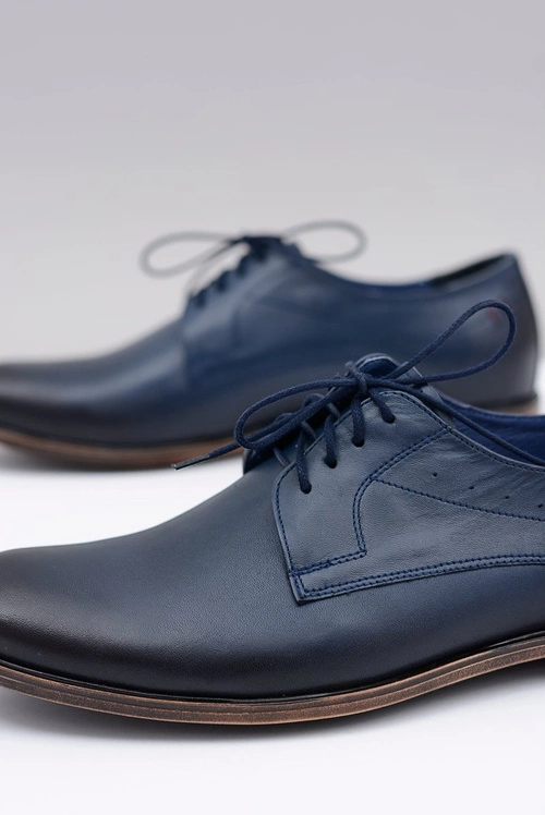 Nikopol Granatowe Skórzane Męskie Półbuty James