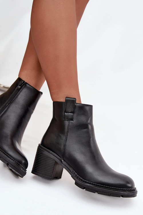 Ocieplane Botki Damskie Z Eko Skóry Na Obcasie Czarne Alvena