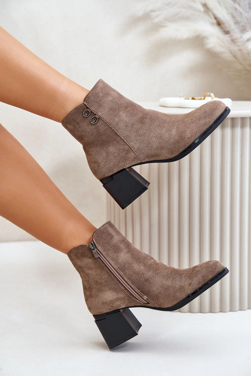 Botki Damskie Na Słupku Zapinane Na Zamek Ciemnobeżowe Tinamar