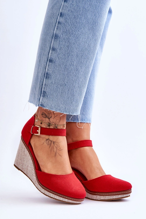 Damskie Klasyczne Sandały Na Koturnie Czerwone Malani