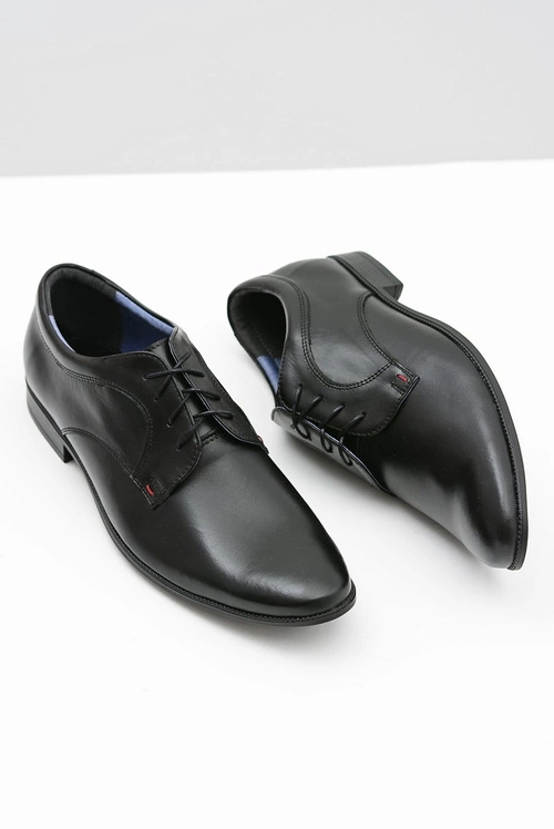 Męskie Półbuty Bednarek Eleganckie Skórzane Wizytowe Czarne Gaspare