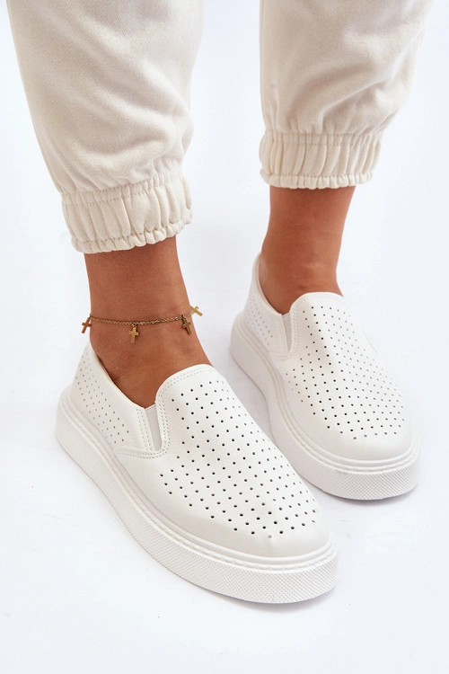 Ażurowe Trampki Slip-on Damskie Białe Echossia