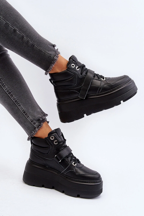 Zazoo 3450 Skórzane Sneakersy Damskie Czarne