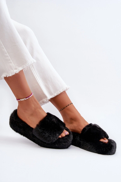 Damskie Futrzane Kapcie Czarne Stepia