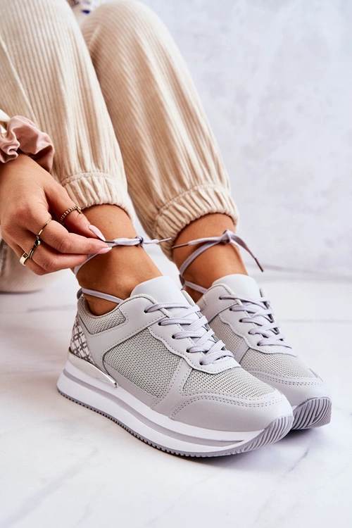 Damskie Klasyczne Buty Sportowe Na Koturnie Szare Advanced