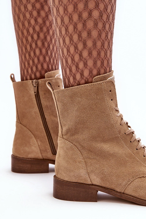 Zamszowe Botki Damskie Beżowe Nicole 2848