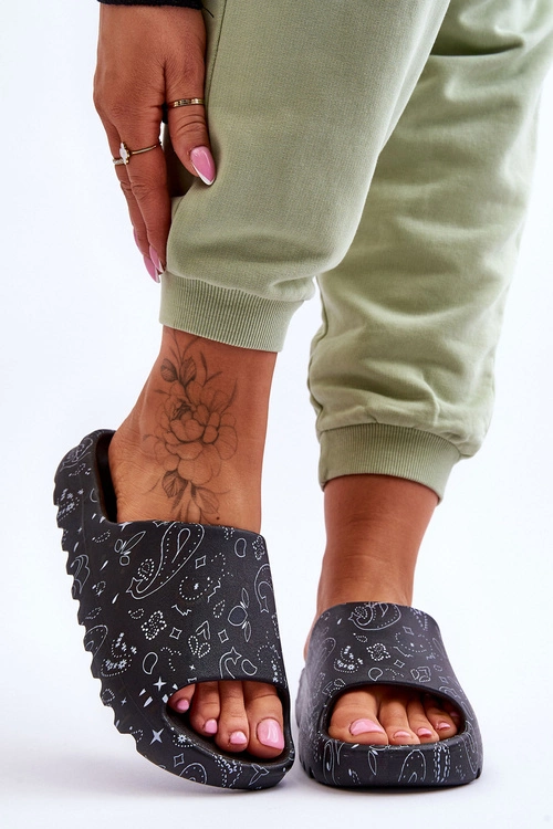 Modne Damskie Klapki Na Masywnej Platformie Czarne Lorette