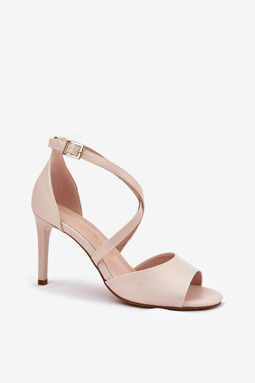 Sandały Z Przeplatającymi Się Paskami Na Szpilce Sergio Leone SK432 Perłowy Beż