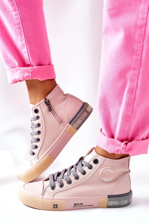 Skórzane Wysokie Trampki Big Star II274138 Różowe