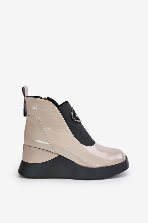 Skórzane Botki Na Koturnie D&A MR880-137 Beżowe