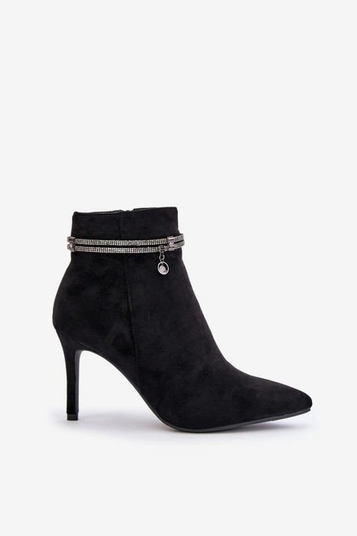 Ocieplane Botki Na Szpilce Z Ozdobnym Paskiem Eko Zamszowe Vinceza 16469 Czarne