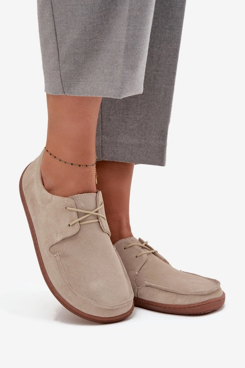 Półbuty Damskie Typu Barefoot Z Naturalnego Zamszu Zazoo 327 Jasnobeżowe