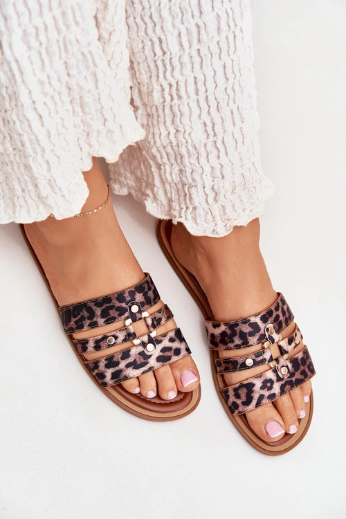 Płaskie Klapki Damskie Ze Złotym Detalem Panterka Noroti