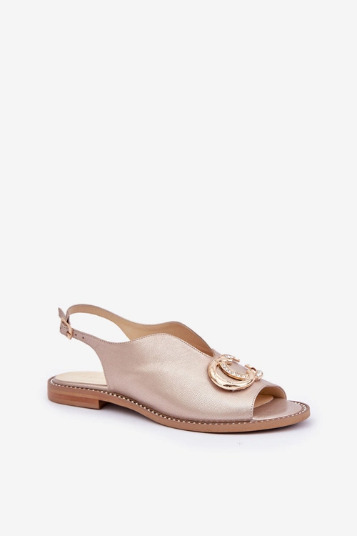 Skórzane Sandały Na Płaskim Obcasie Z Ozdobą Laura Messi 2865 Złote