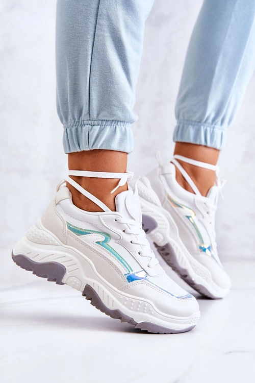 Damskie Błyszczące Sneakersy Białe Callisto