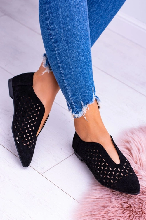 Lu Boo Czarne Zamszowe Damskie Wsuwane Półbuty Synthia