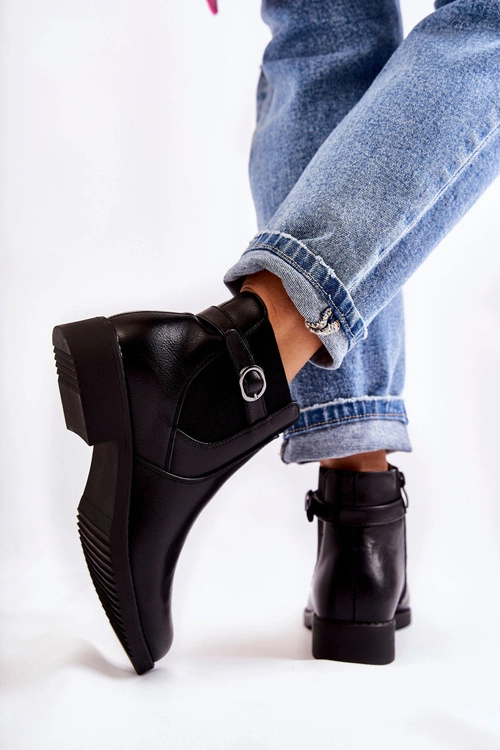 Damskie Ocieplane Botki Sztyblety Czarne Janette