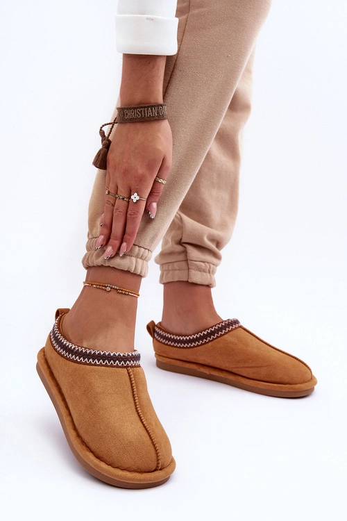 Damskie Zamszowe Papcie Z Futerkiem Brązowe Polinna