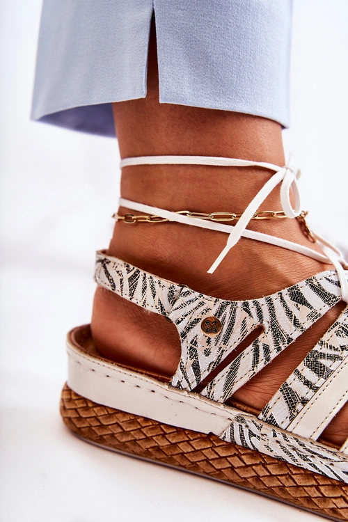 Modne Damskie Skórzane Sandały Maciejka 05552-04 Beżowo-Czarne