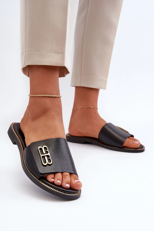 Zazoo 40384 Eleganckie Skórzane Klapki Damskie Czarne