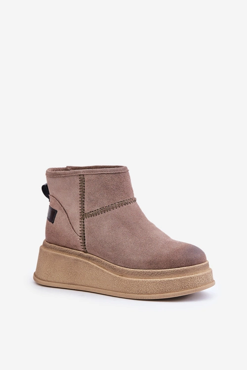 Skórzane Zamszowe Śniegowce Botki Na Platformie I Koturnie Maciejka 06769-02 Ciemnobrązowe