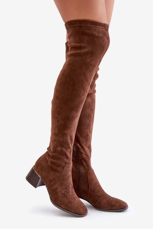 Kozaki Na Obcasie Klocku Za Kolano Z Eko Zamszu Brązowe Galadi