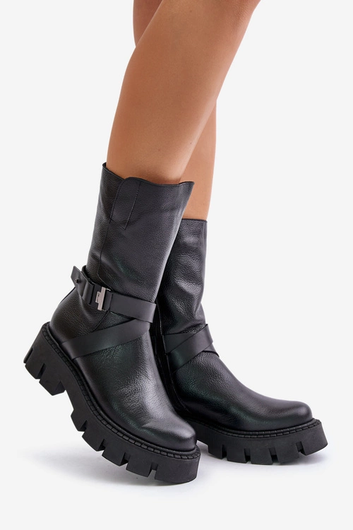 Ocieplane Botki Damskie Ze Skóry Naturalnej Laura Messi 2859 Czarne