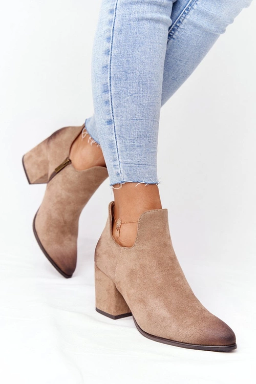 Botki Z Wycięciami Na Słupku Vinceza 21-10558 Beżowe