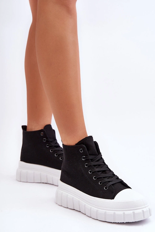 Damskie Wysokie Trampki Czarne Avis