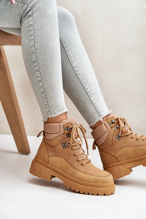 Botki Trapery Damskie Sznurowane Camel Rabaria