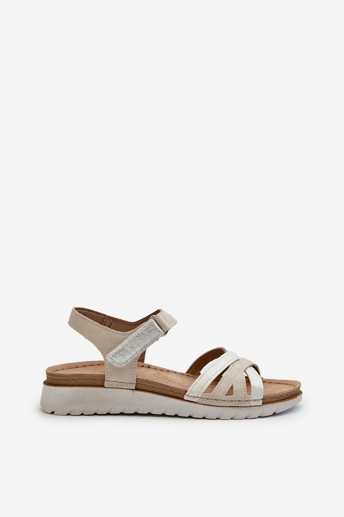 Wygodne I Lekkie Sandały Damskie Na Rzep Inblu CN000041 Beżowo-Srebrne