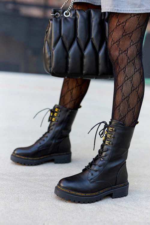 Wysokie Skórzane Workery Czarne Rockdale