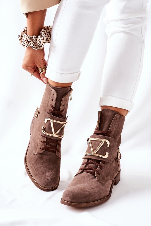 Botki Damskie Zamszowe Brązowe Nicole 2676