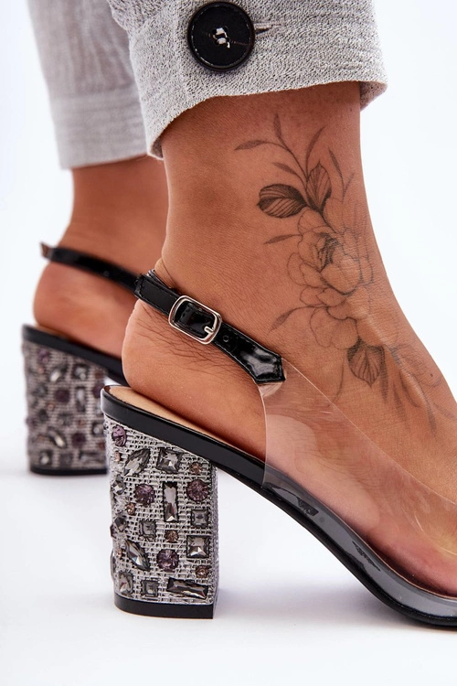 Transparentne Stylowe Sandały Na Słupku Czarne S.Barski MR1037-17