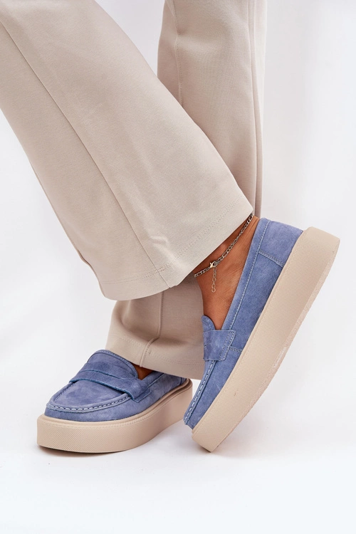 Mokasyny Damskie Zamszowe Na Platformie Vinceza 79535 Niebieskie