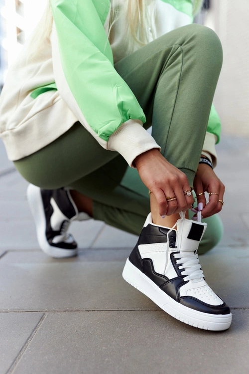 Wysokie Damskie Buty Sportowe Biało-Czarne Megithoe