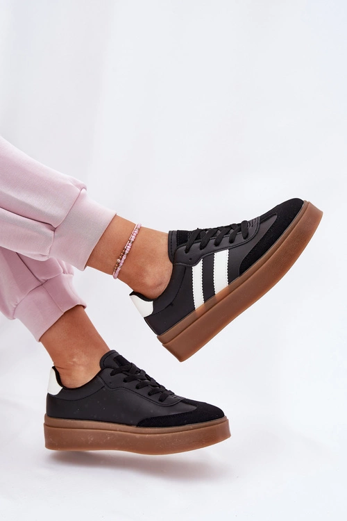 Sneakersy Damskie Na Platformie Z Eko Skóry Czarne Elaraven