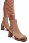 Zamszowe Botki Damskie Na Słupku Beżowe Lemar Remilda