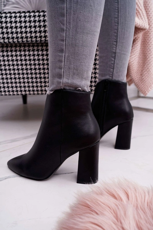 Damskie Botki Na Słupku W Szpic Czarne Felino