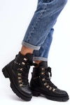 Damskie Skórzane Trapery Botki Sznurowane Zazoo K01 Czarne