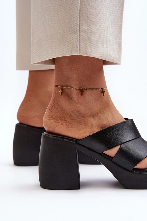 Zazoo 40373 Skórzane Klapki Na Klocku Czarne