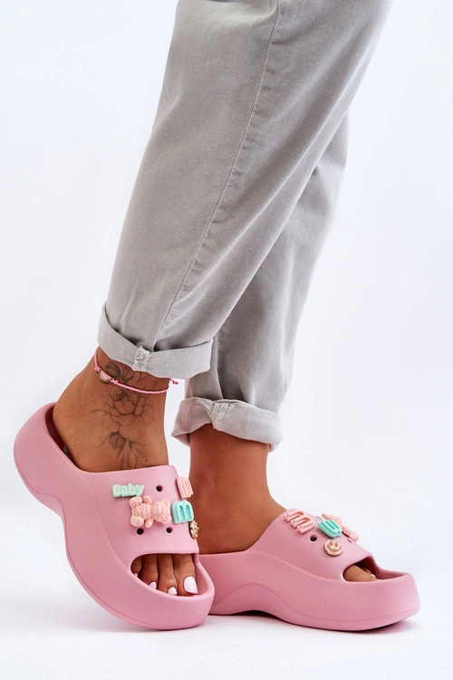 Miękkie Damskie Piankowe Klapki Z Ozdobami Różowe Lorie