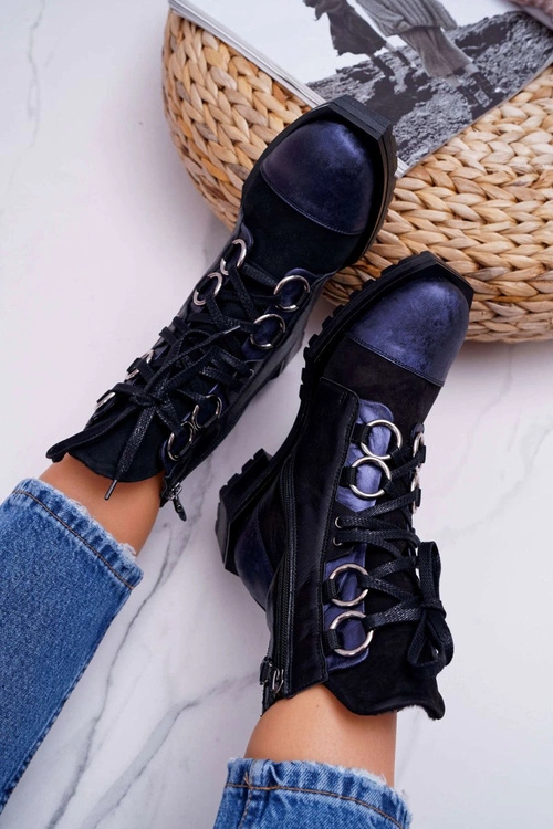 Botki Damskie Skórzane Trzewiki Maciejka Granatowe 04184-17/00-3