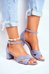 Zamszowe Sandałki na Słupku Niebieskie Nela